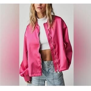 1037 Free People We The Free Women's Bomber Jacket Size Small Echo Pink Full Zip
